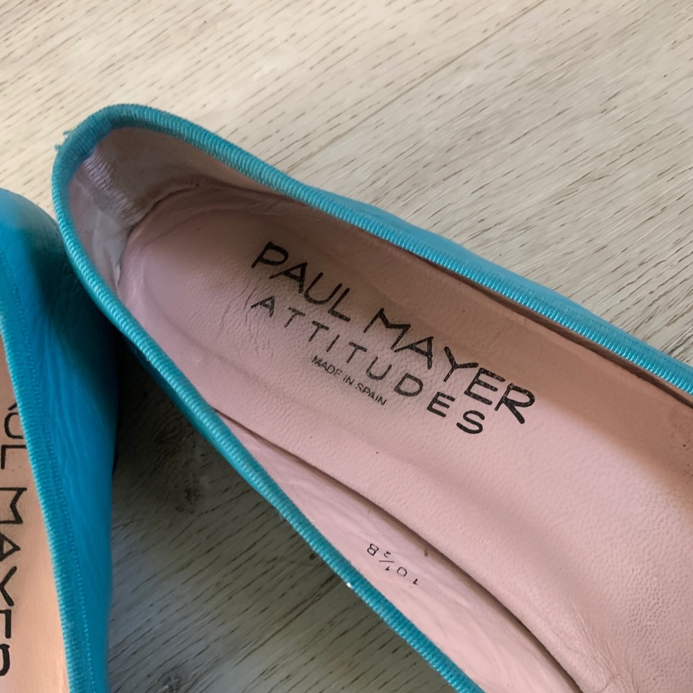 Paul Mayer Attitudes Turquoise Navy Blue Leather Ballet Flats Spain Size 10.5‎ B - Picture 4 of 10